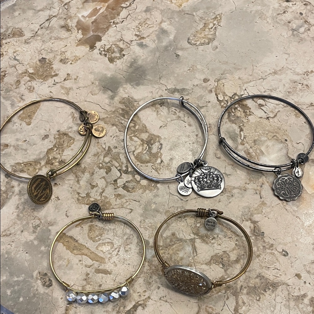 Alex and Ani Style Mixed Metal Charm Bangle Bracelet Set - Gold & Silver